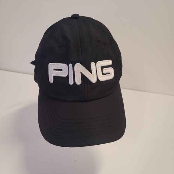 Ping Golf Hat Cap Polyester Black Embroidered Logo Adjustable Strap Lightweight - Picture 2 of 11